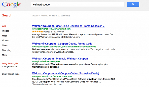 запрос «Walmart coupon»
